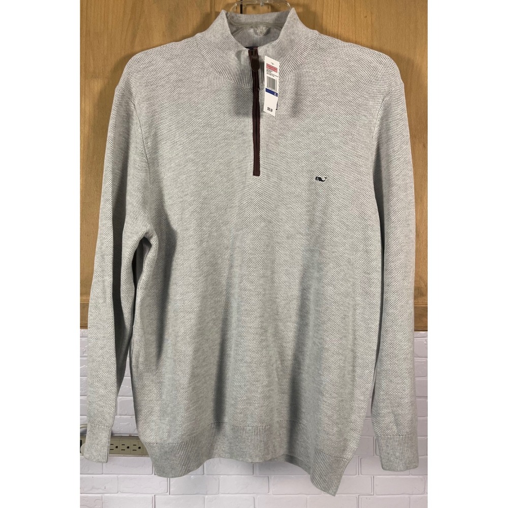Vineyard Vines Quarter Zip Pullover Mens XL Gray Textured Knit Sweater NWT
